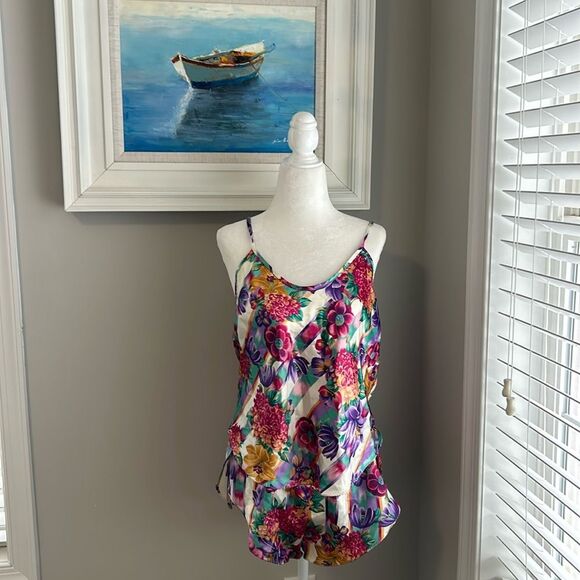 Vintage California Dynasty 2 Piece Sleeveless Short Floral Pajama Set - Picture 2 of 14